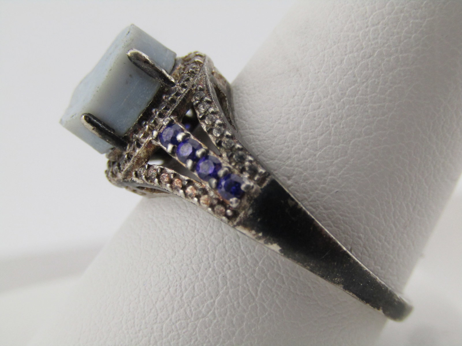 Sterling Dark/Light Blue Stone Ring, Sz. 10.5, Signed STS, 1990's - 2