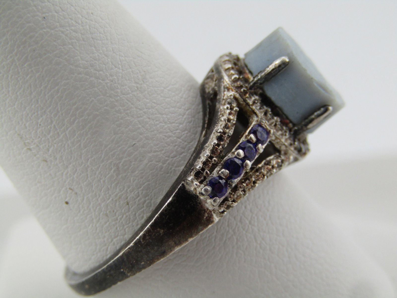 Sterling Dark/Light Blue Stone Ring, Sz. 10.5, Signed STS, 1990's - 3
