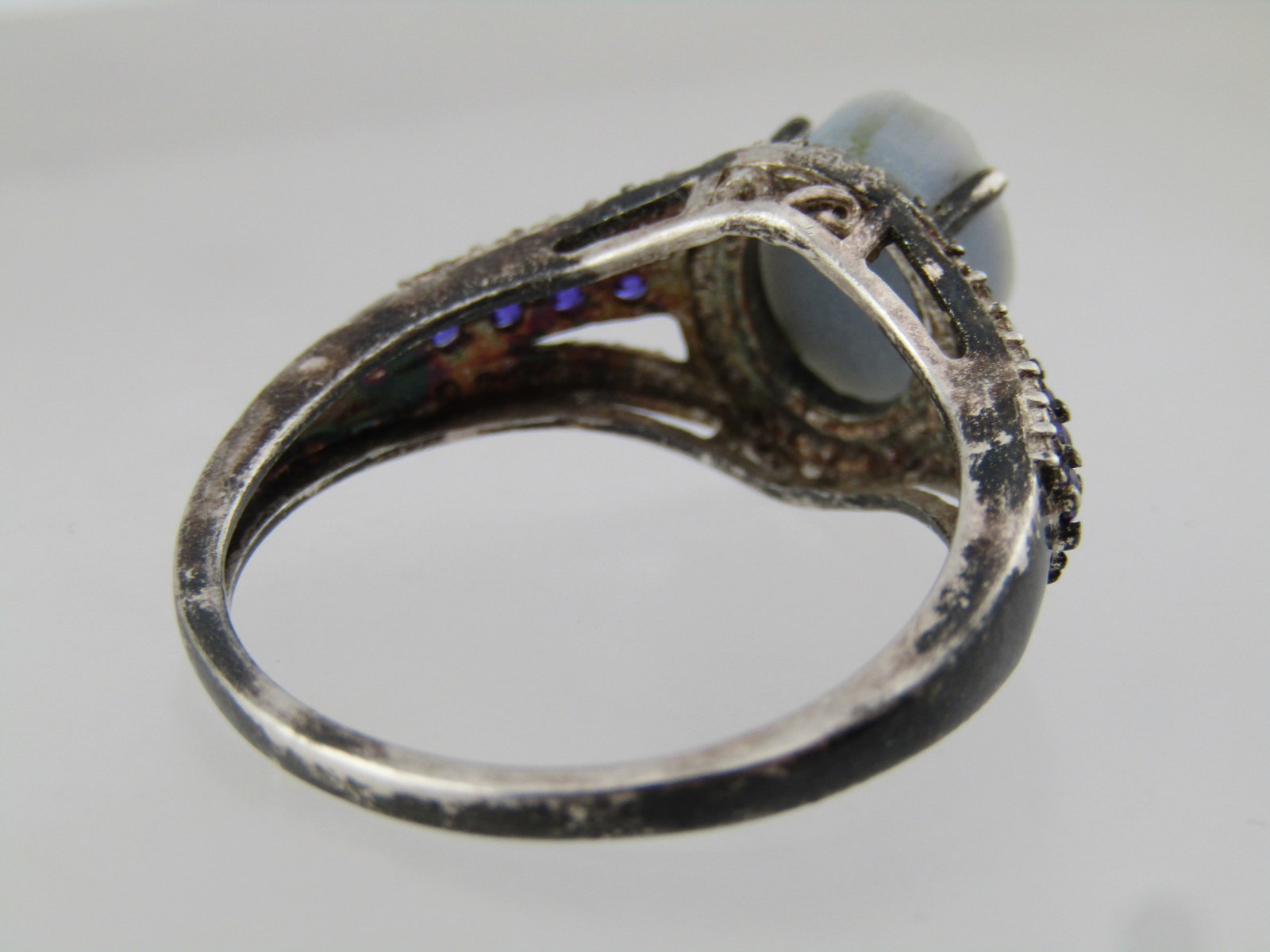 Sterling Dark/Light Blue Stone Ring, Sz. 10.5, Signed STS, 1990's - 4