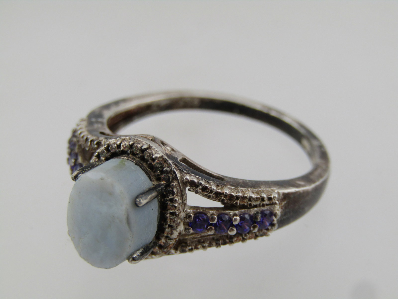 Sterling Dark/Light Blue Stone Ring, Sz. 10.5, Signed STS, 1990's - 5