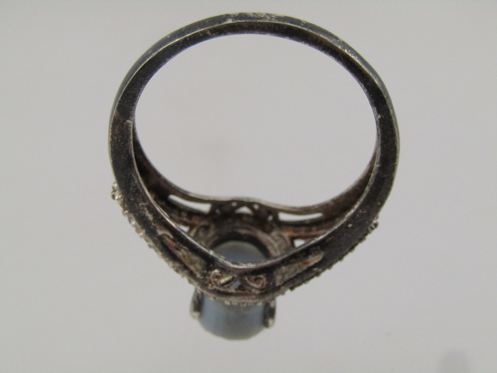 Sterling Dark/Light Blue Stone Ring, Sz. 10.5, Signed STS, 1990's - 6