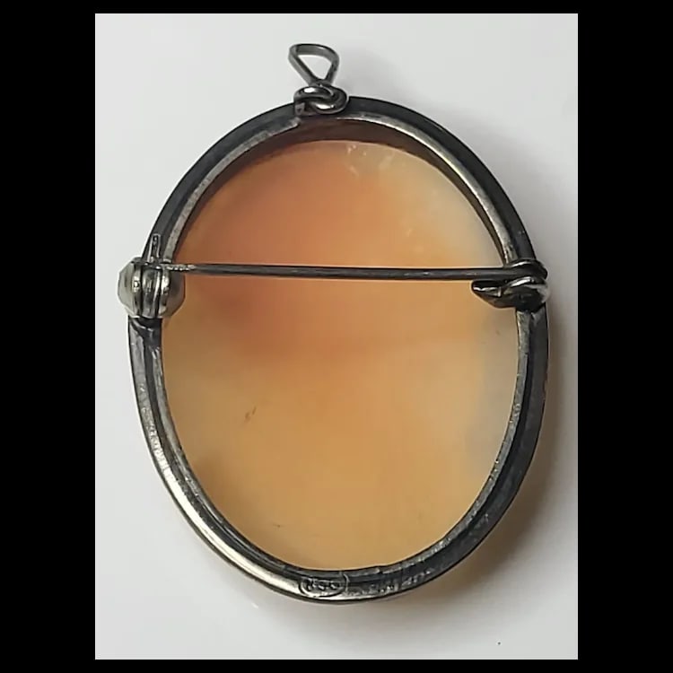 Vintage Silver Hand-Carved Shell Cameo Pendant/Brooch - 3