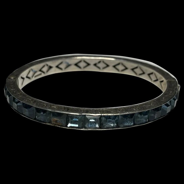 Art Deco Sterling & Faux Sapphire Rhinestone Channel Set Bracelet (1 of 6)