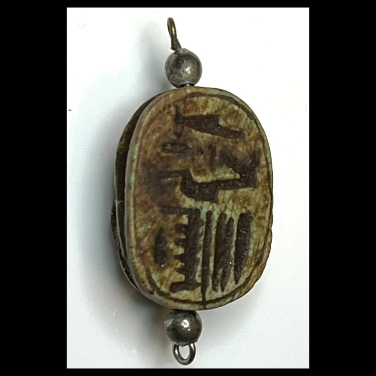 Vintage Hand carved Scarab Sterling Silver Earrings and Pendant Set - 6