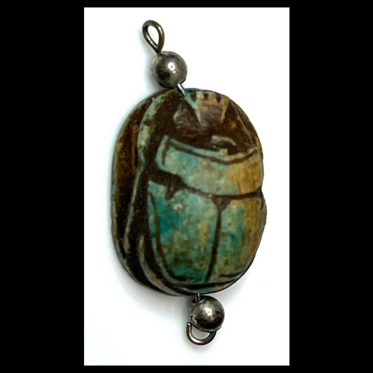 Vintage Hand carved Scarab Sterling Silver Earrings and Pendant Set - 7