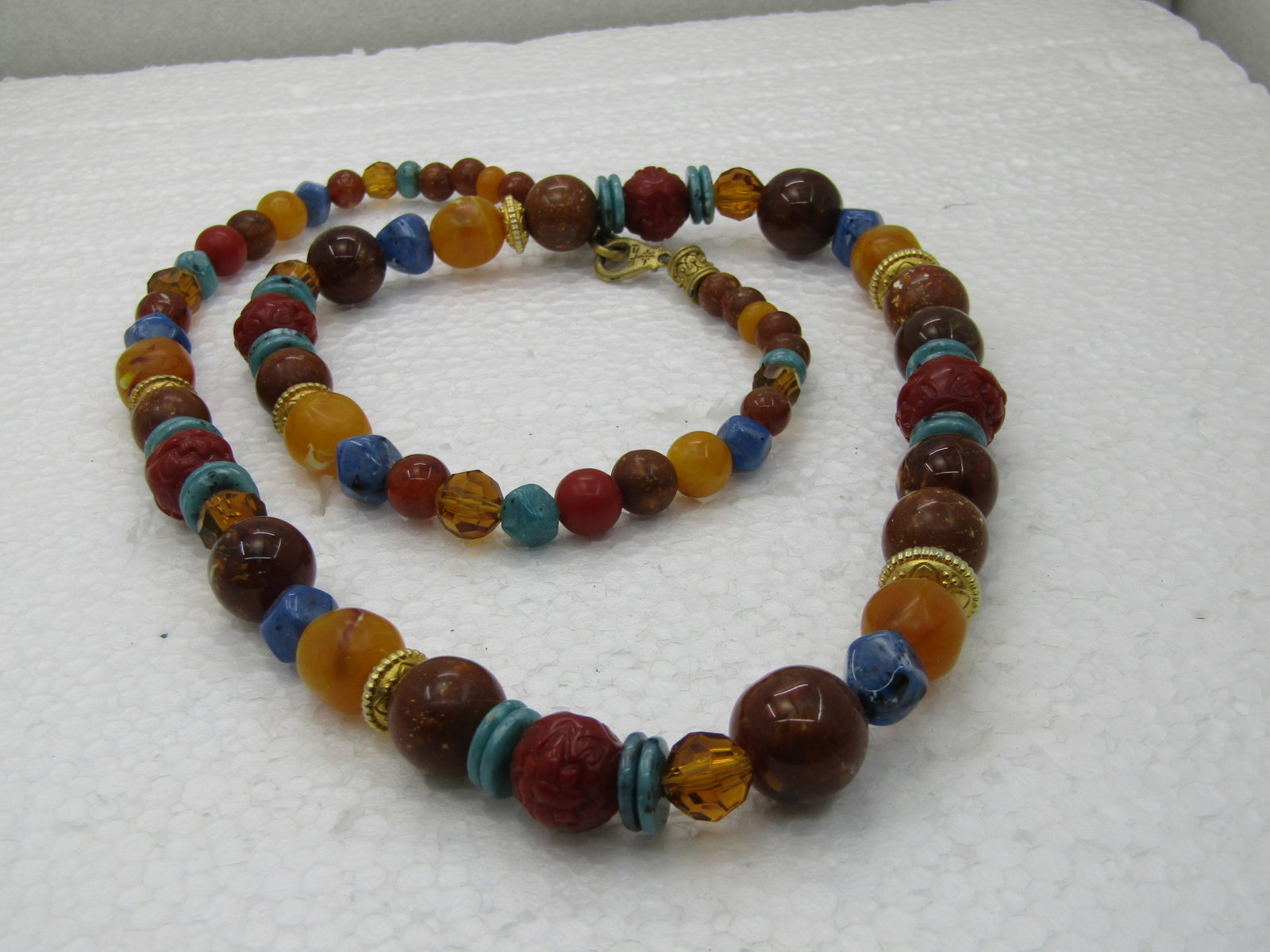 Vintage Graduated Faux Hardstone Beaded Necklace, 26", Mixed Colors - 2