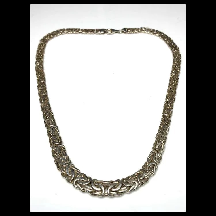 Vintage Sterling Silver Graduated Byzantine Chain Necklace - 2