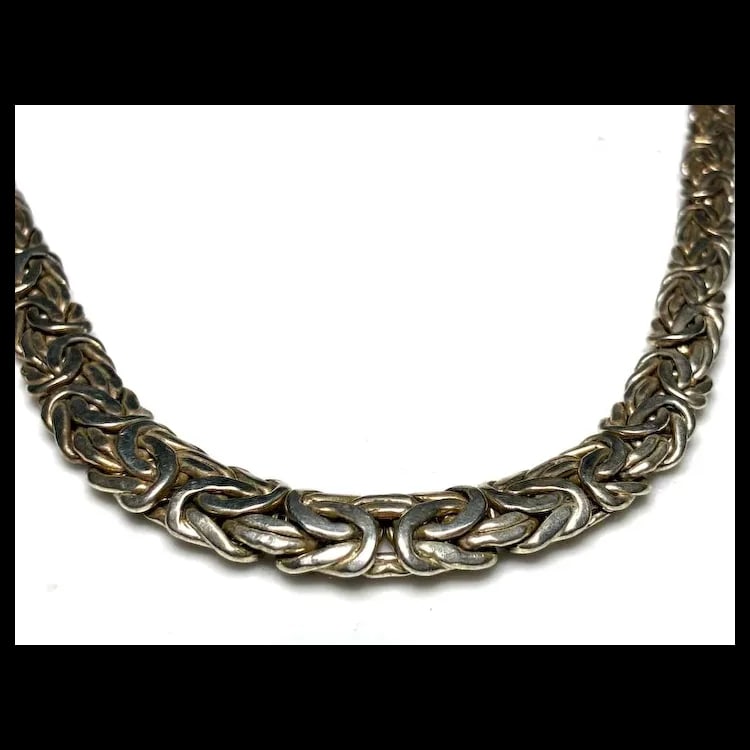 Vintage Sterling Silver Graduated Byzantine Chain Necklace - 3