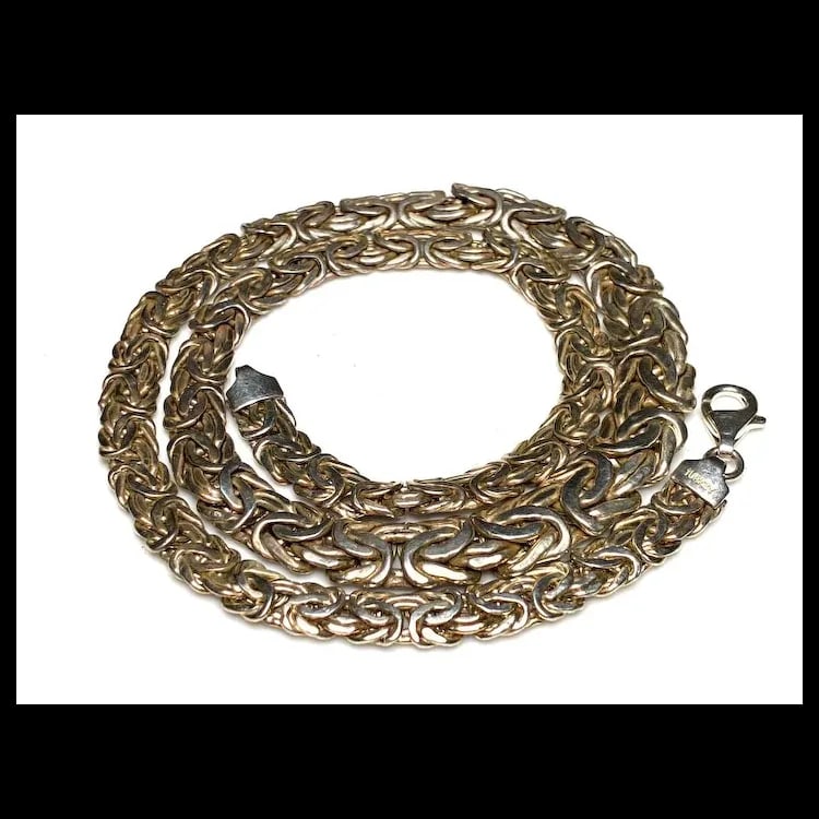 Vintage Sterling Silver Graduated Byzantine Chain Necklace - 5