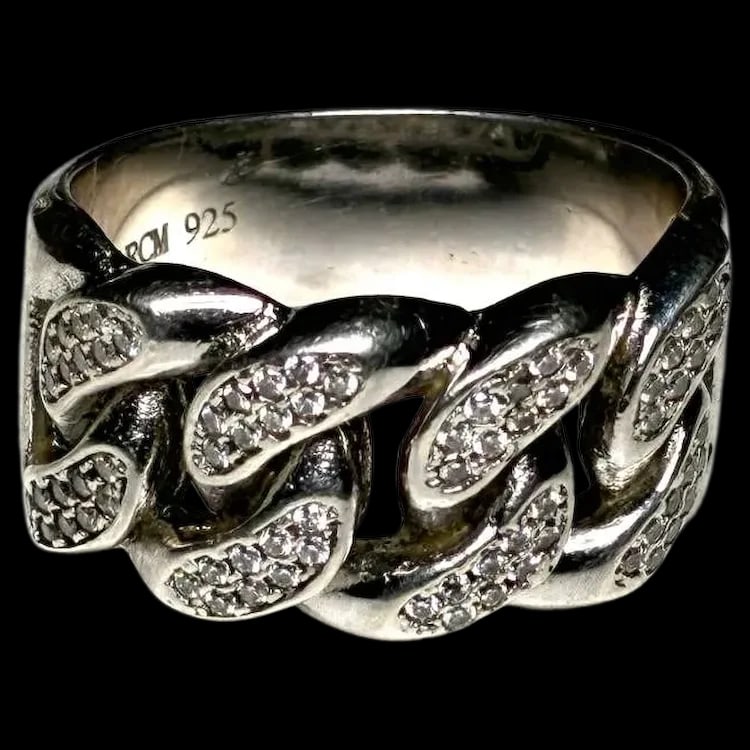 Estate Cuban Link Sterling Silver Moissanite Pave Ring (1 of 7)