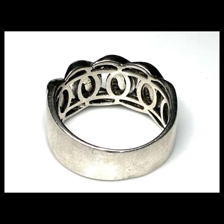 Estate Cuban Link Sterling Silver Moissanite Pave Ring - 7