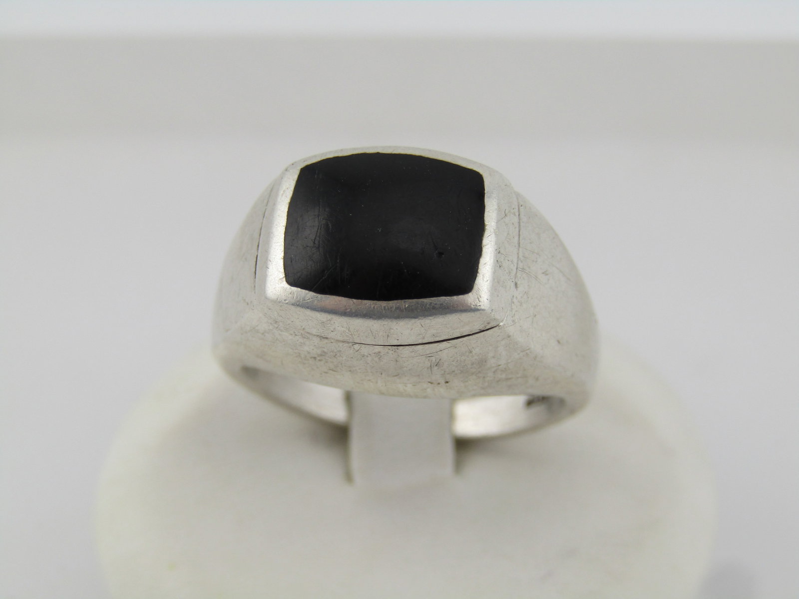 Vintage Sterling Black Stone Men's Ring, Sz. 10.5, 1980's - 2
