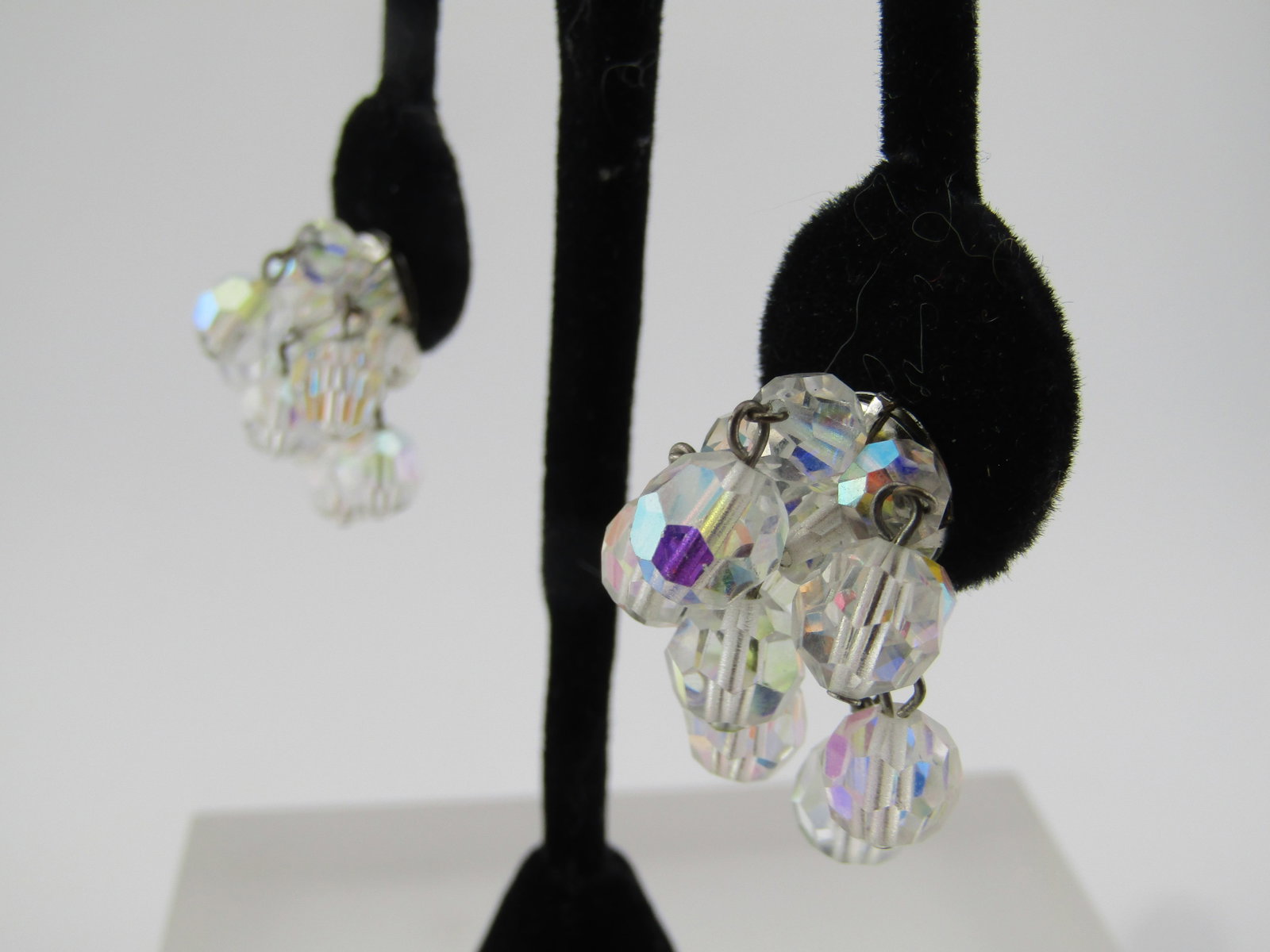 Vintage Clear Aurora Borealis Crystal Stud Drop Earrings, Mid-Century, Pierced - 2