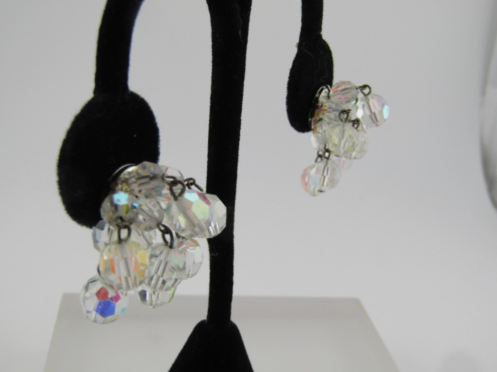 Vintage Clear Aurora Borealis Crystal Stud Drop Earrings, Mid-Century, Pierced - 3