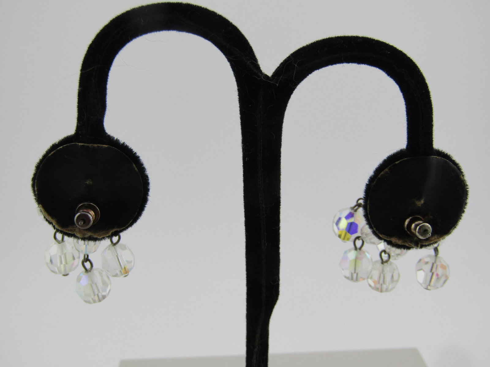 Vintage Clear Aurora Borealis Crystal Stud Drop Earrings, Mid-Century, Pierced - 4