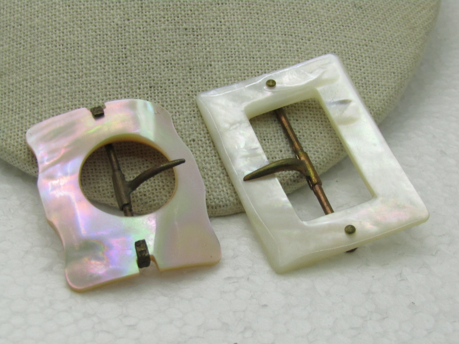 Vintage Early 1900's Mother-of-Pearl Buckles, Domed - 2