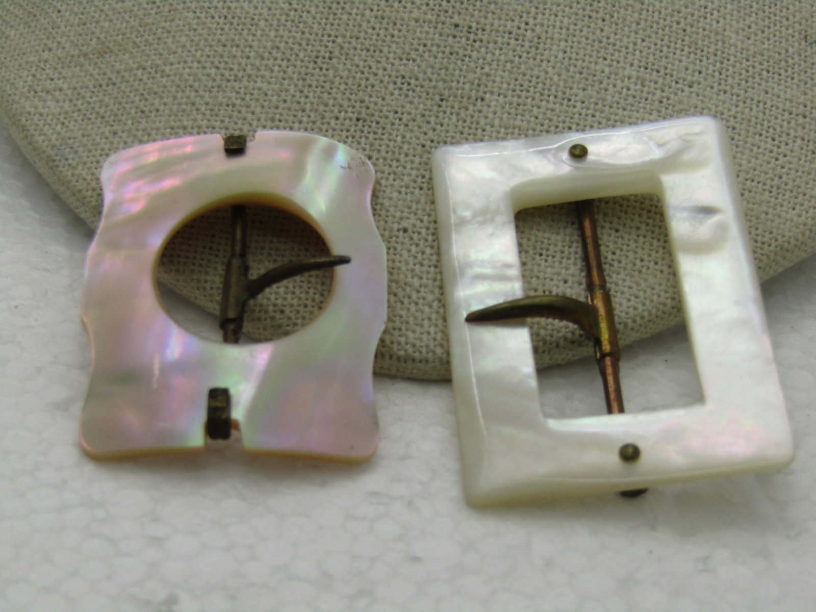 Vintage Early 1900's Mother-of-Pearl Buckles, Domed - 3
