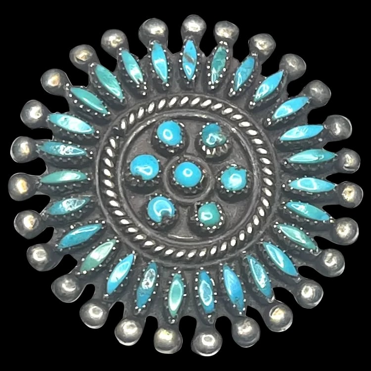 Estate Zuni Sterling Silver Unsigned Turquoise and Sterling Silver Brooch (1 of 5)