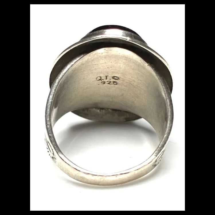 Signed Estate Navajo Oval Onyx Sterling Silver Ring - 3