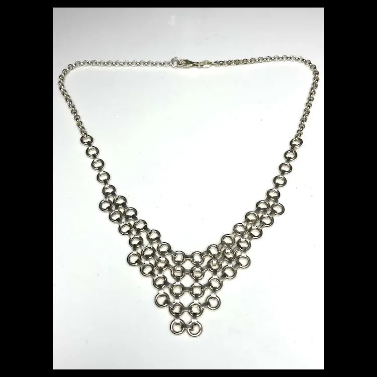 Estate Italian Sterling Silver Chainmail Bib Necklace - 2