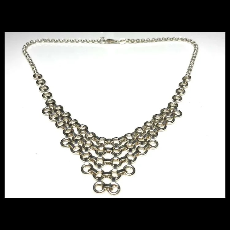 Estate Italian Sterling Silver Chainmail Bib Necklace - 3