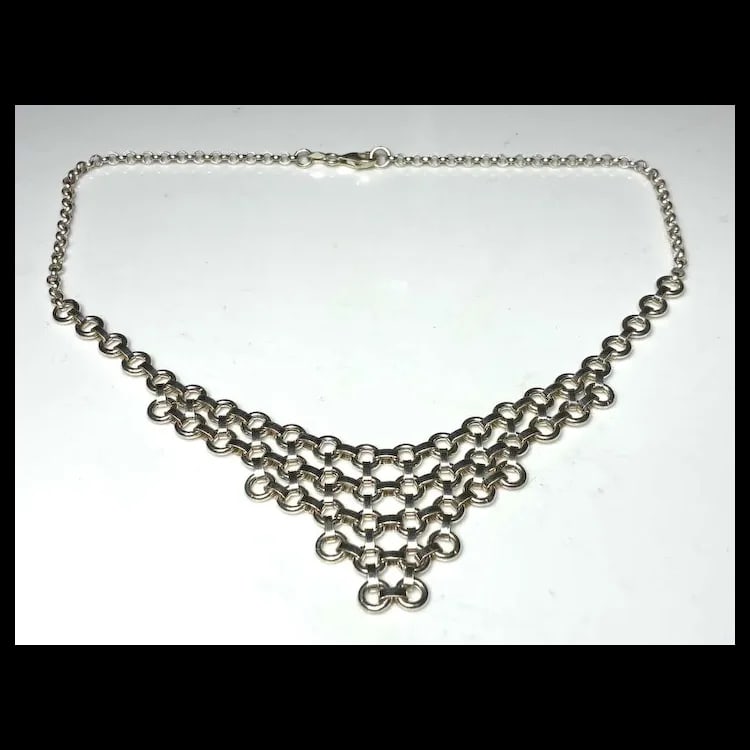 Estate Italian Sterling Silver Chainmail Bib Necklace - 4