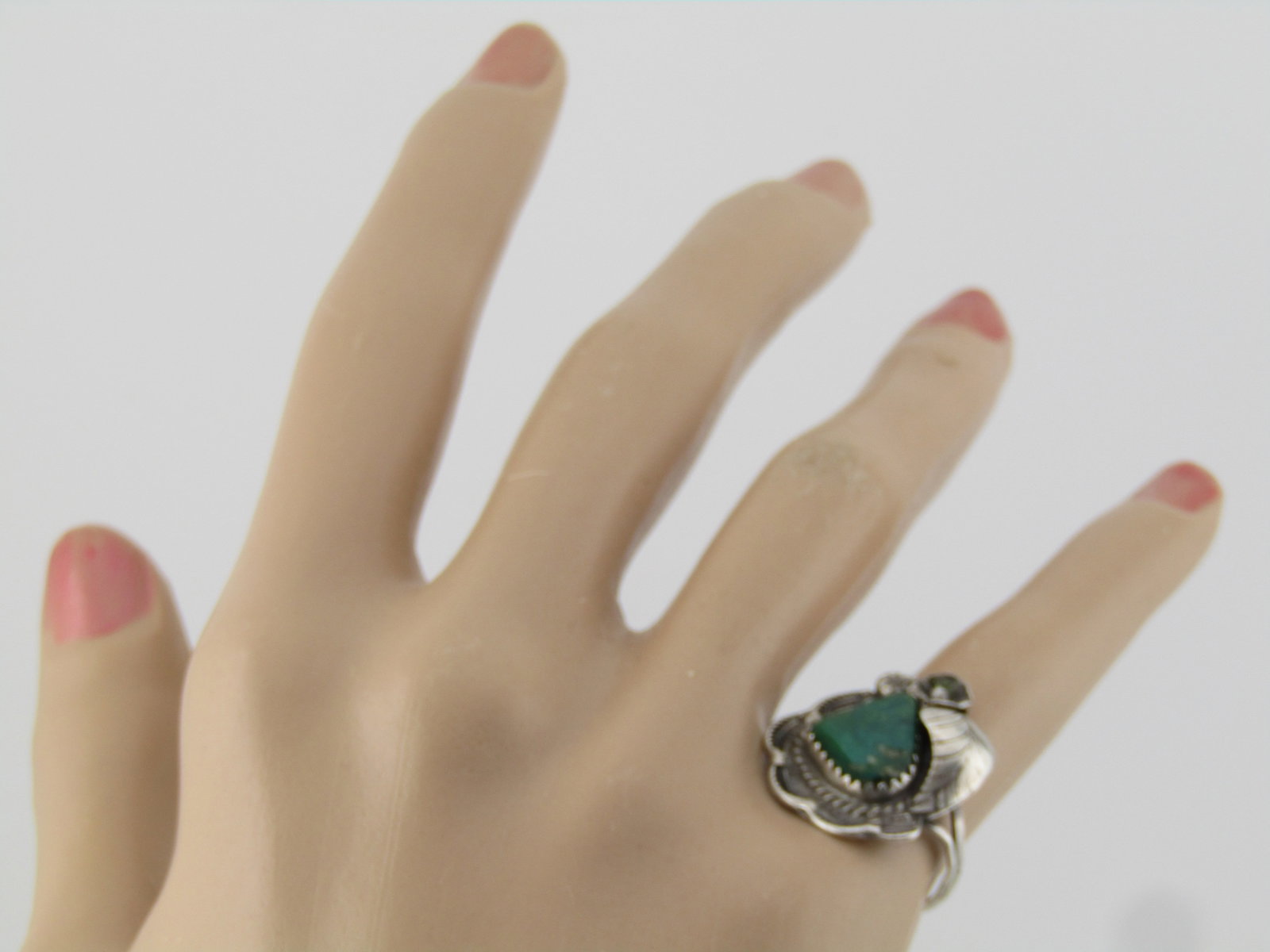 Vintage Sterling Southwestern Green Stone Ring, Sz. 6, 1960's-1970's - 6