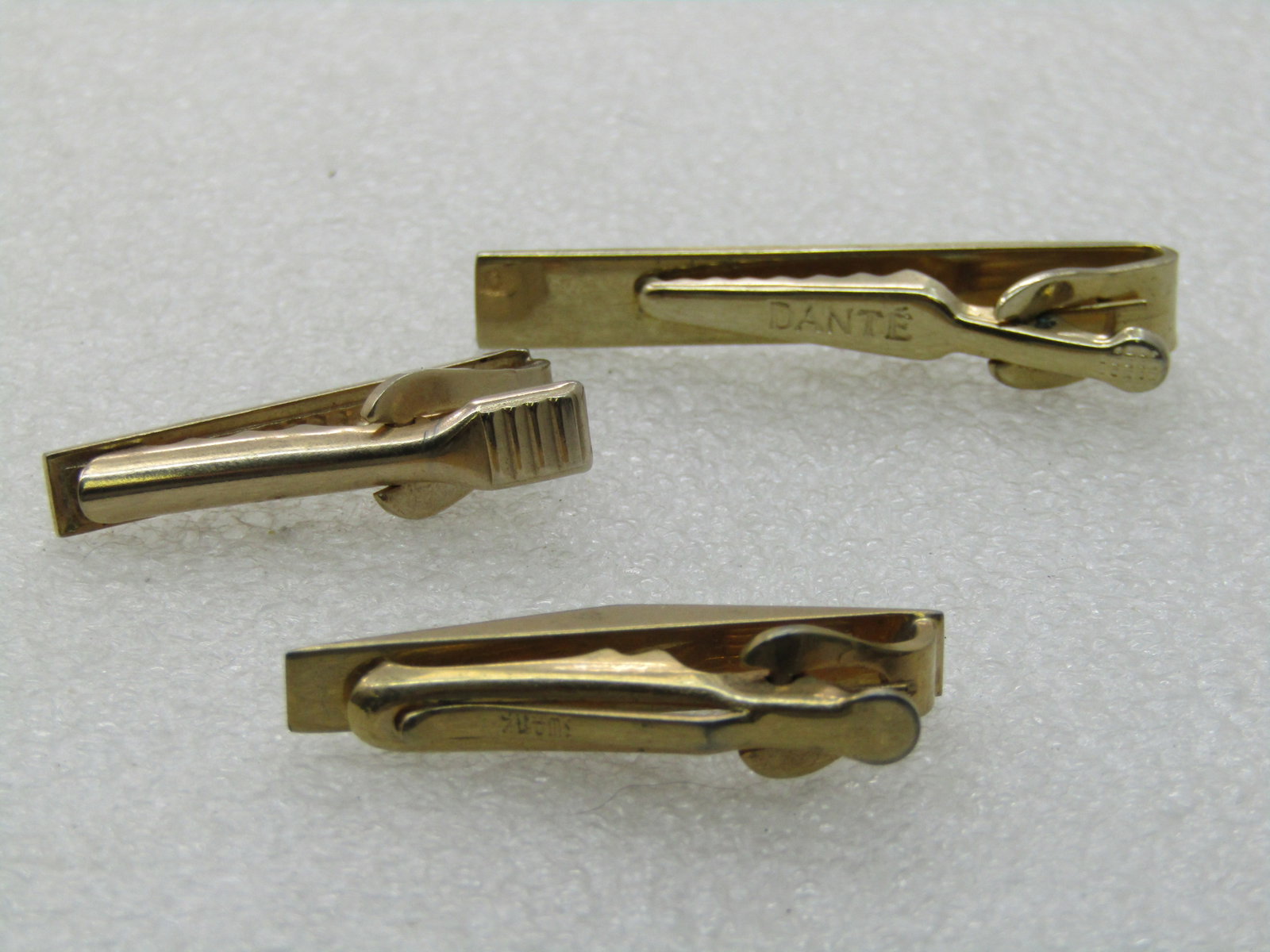 Vintage 3 Tie Clasp Lot, 1960's Gold Tone, Swank, Dante - 5