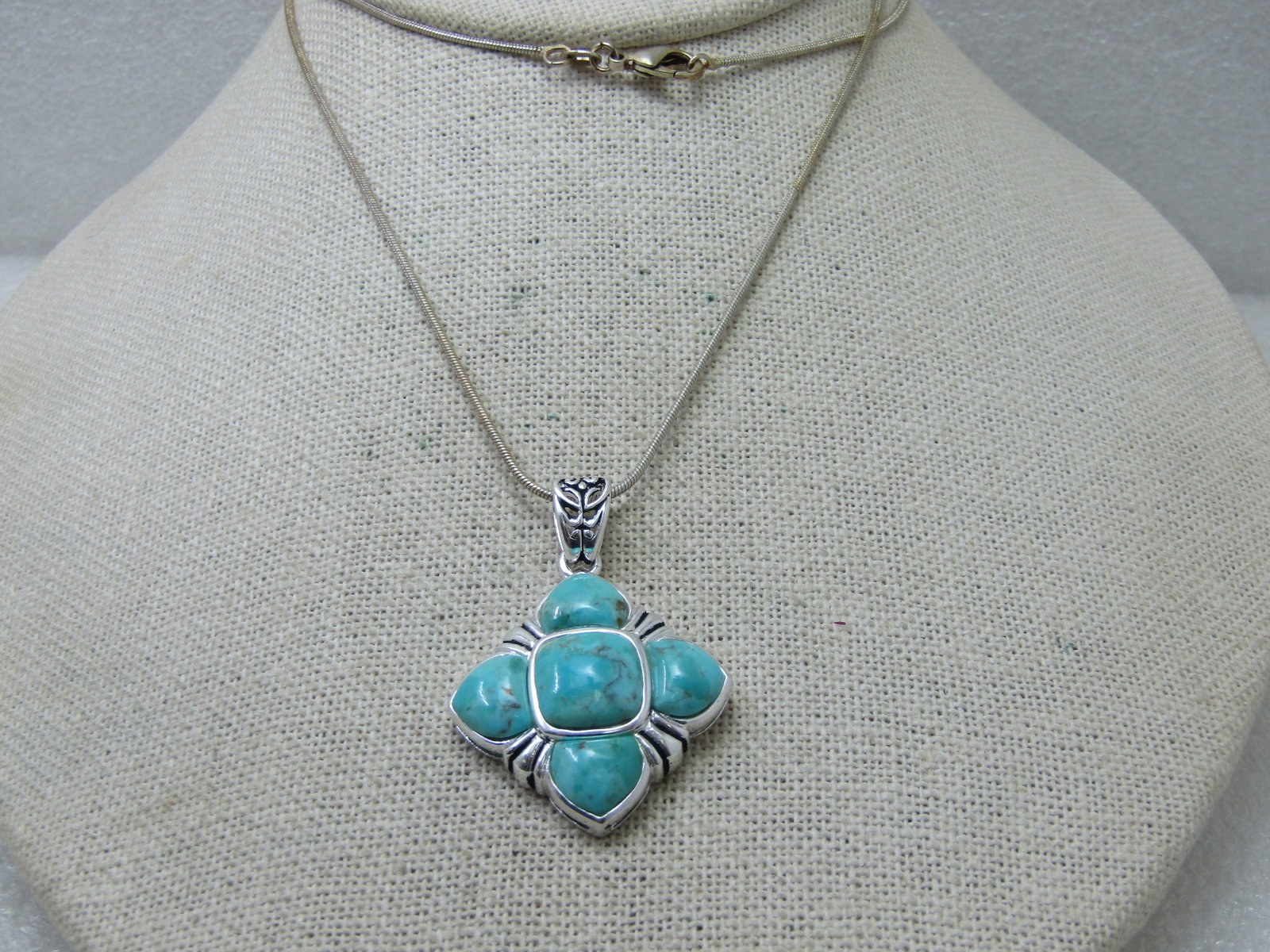 Southwestern Faux Turquoise Necklace, Silver Tone, 24" Snake Chain - 2