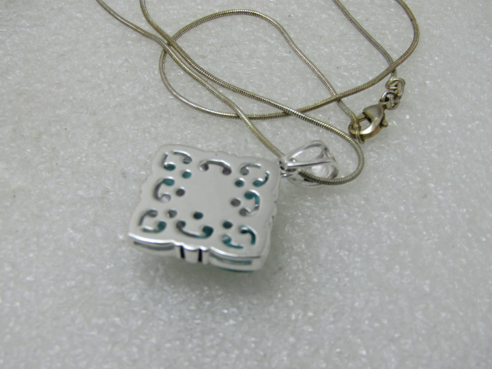 Southwestern Faux Turquoise Necklace, Silver Tone, 24" Snake Chain - 4