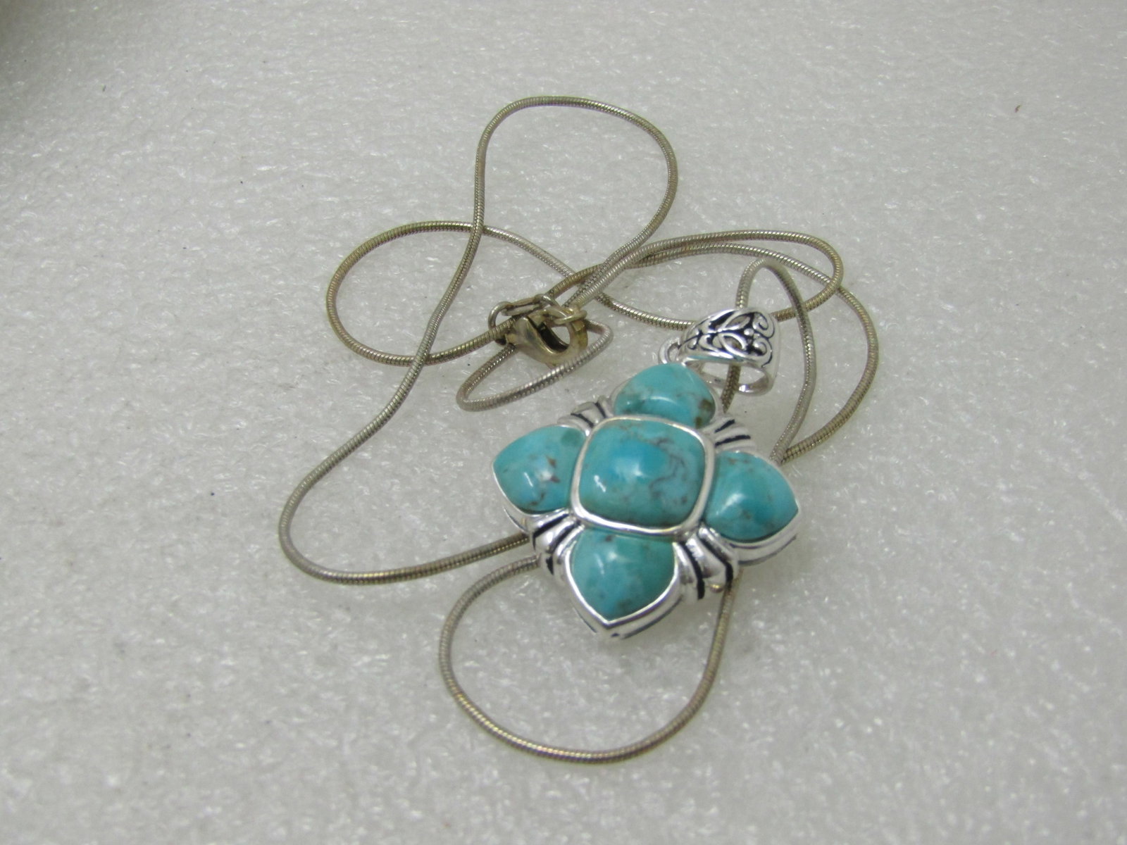 Southwestern Faux Turquoise Necklace, Silver Tone, 24" Snake Chain - 5