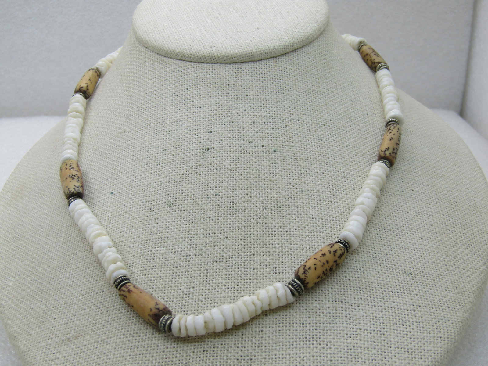 Vintage Puka Shell Necklace with Brown Stones, 18" - 2