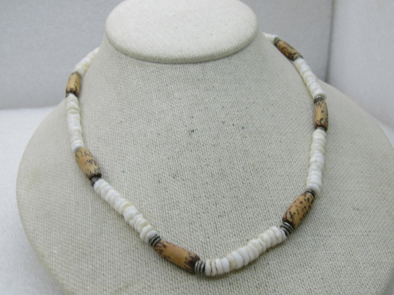 Vintage Puka Shell Necklace with Brown Stones, 18" - 3