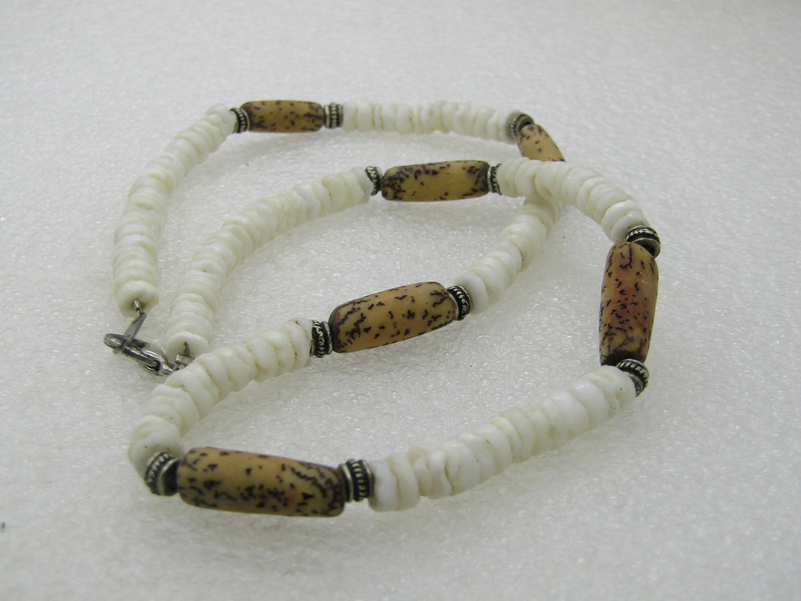 Vintage Puka Shell Necklace with Brown Stones, 18" - 4