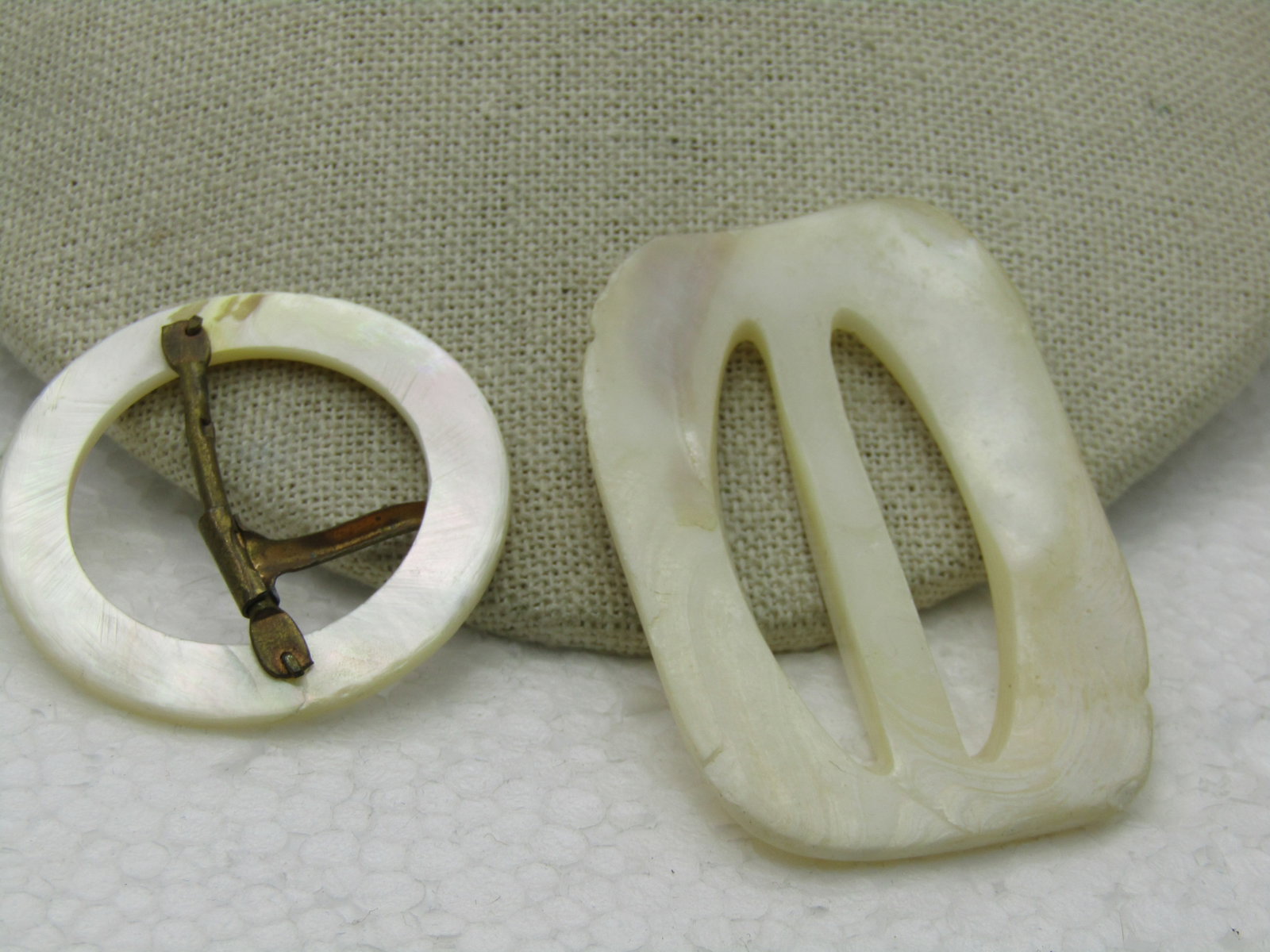 Vintage Early 1900's Mother-of-Pearl Buckles, One slide, One With Brass Mechanism, 1920's or earlier - 3