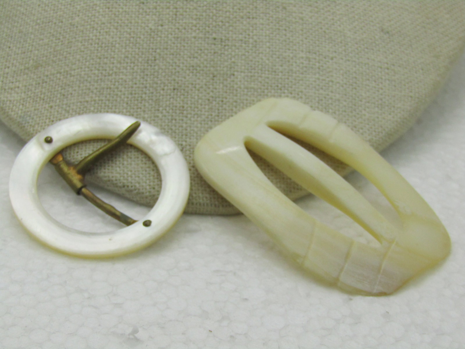 Vintage Early 1900's Mother-of-Pearl Buckles, One slide, One With Brass Mechanism, 1920's or earlier - 4