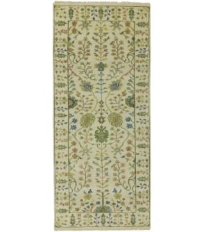 Ivory Floral Traditional 2'6X6 Oushak Chobi Oriental Runner Rug: Title:Ivory Floral Traditional 2'6X6 Oushak Chobi Oriental Runner Rug Description:Handmade 2'6X6 Ivory oriental rug made with vegetable dyes (fine wool pile and cotton foundation), superior knot count