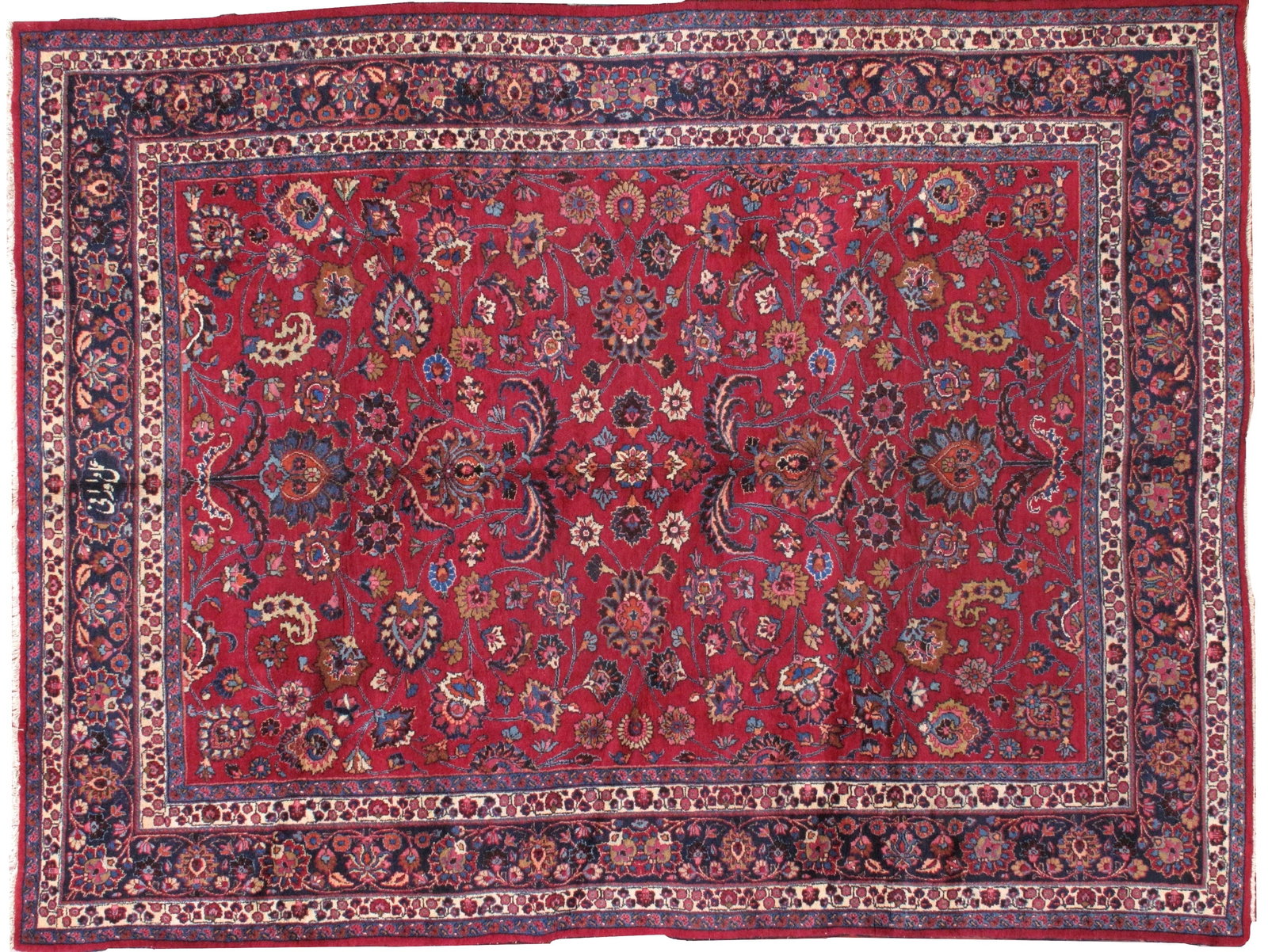 Handmade antique Persian Mashad rug 8.7' x 11' ( 265cm x 335cm ) 1910s (1 of 5)