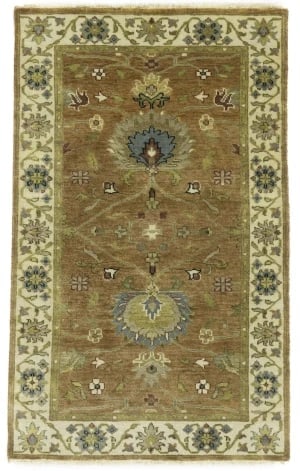 Rust Orange Floral 3X5 Osh Chobi Oriental Rug: Title:Rust Orange Floral 3X5 Osh Chobi Oriental Rug Description: Hand-knotted transitional rug crafted in India Floral design in warm and versatile tones Rust orange, cream, rusty red, tan, blue-gray,
