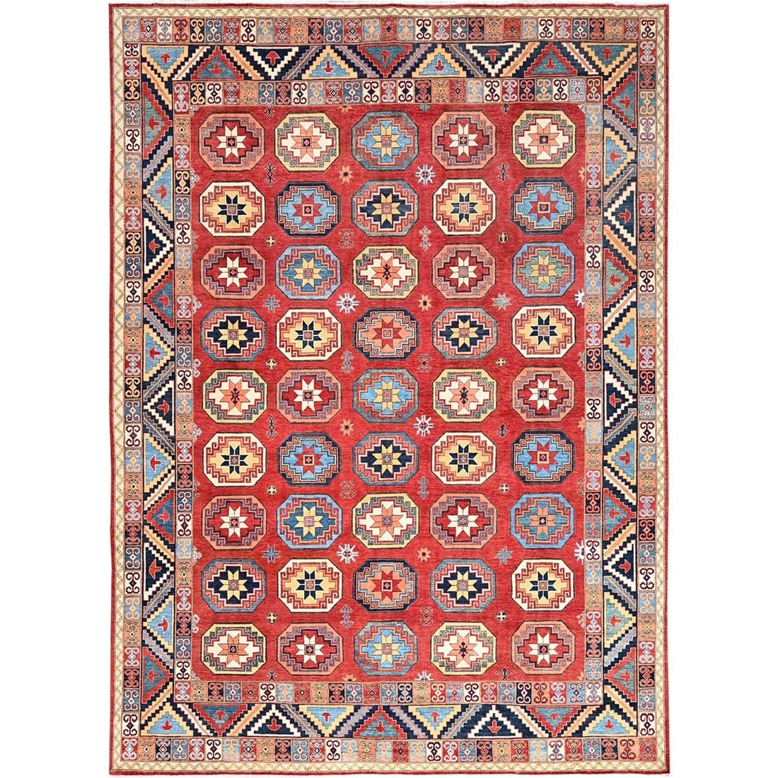 Cardinals Red, Afghan Ersari Design, Hand Knotted, Natural Wool Rug: Title: Cardinals Red, Afghan Ersari Design, Hand Knotted, Natural Wool Rug Description:This is a truly genuine one-of-a-kind. It has been Knotted for months and months in the centuries-old weaving