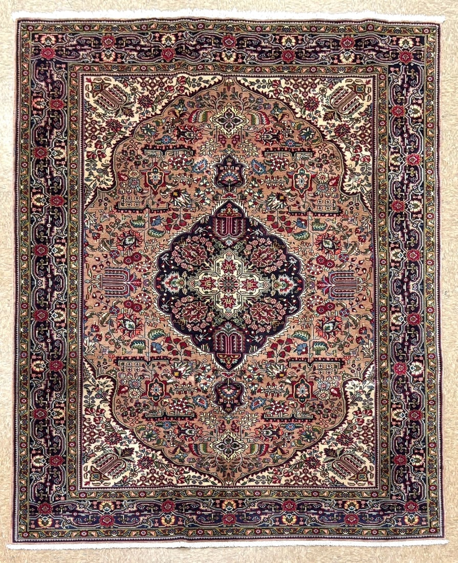 6'5"x9'6" Hand-Knotted Wool Area Rug Terracotta Blue Oriental Tribal Medallion: Title:Hand Knotted Persian Tabriz Wool Terracotta Oriental Rug Carpet 6'5" x 9'6" Description:• Rug Number: D72 • Country of Origin: Iran • Style, Design: Persian Tabriz, Geometric &bul