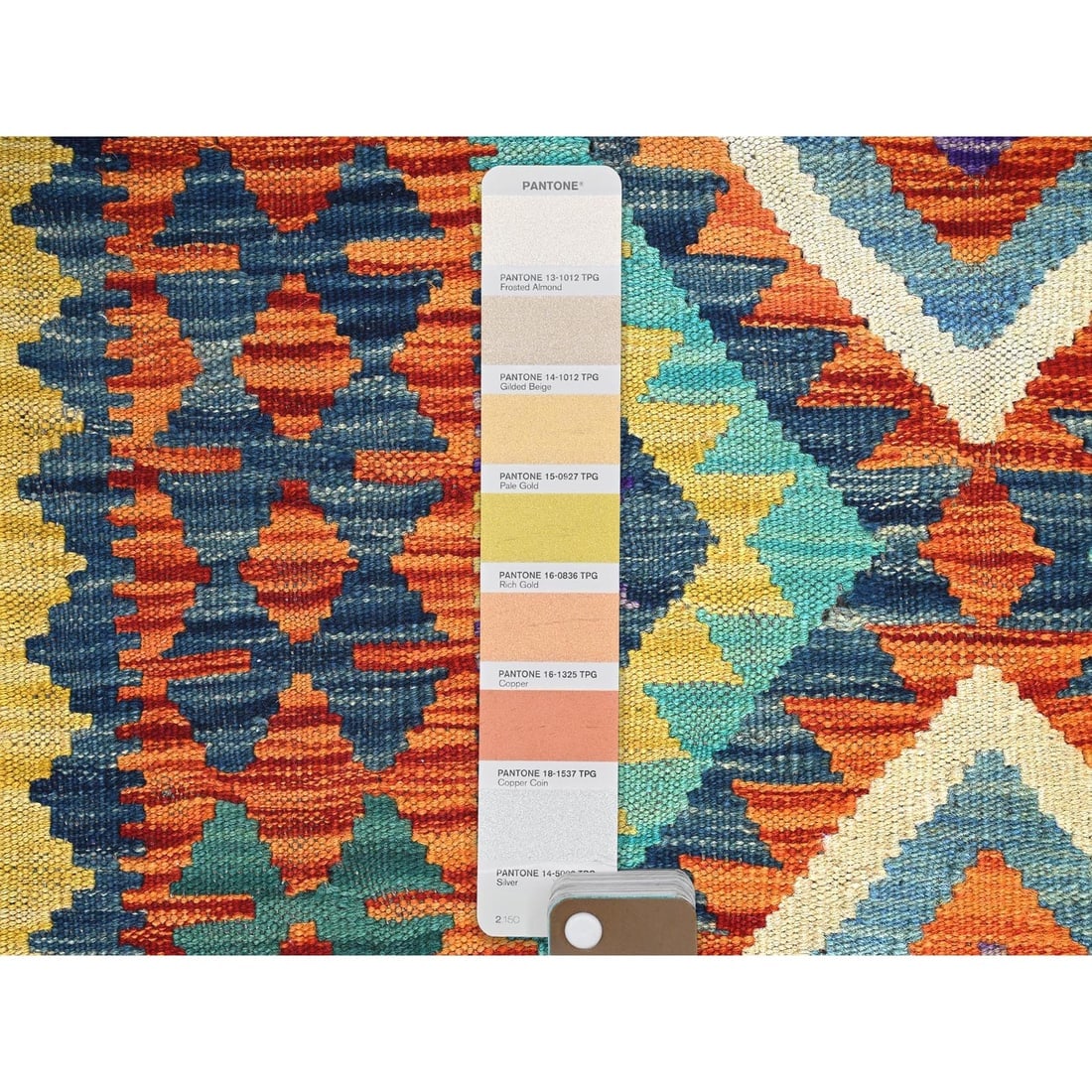 Aqua Blue Flat Weave Geometric Afghan Kilim Hand Woven Wool Runner Rug - 4