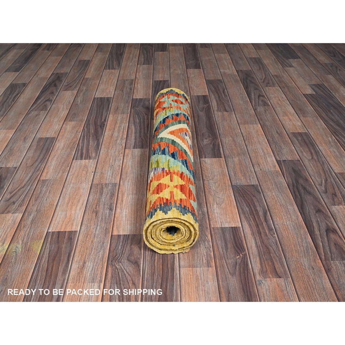 Aqua Blue Flat Weave Geometric Afghan Kilim Hand Woven Wool Runner Rug - 5