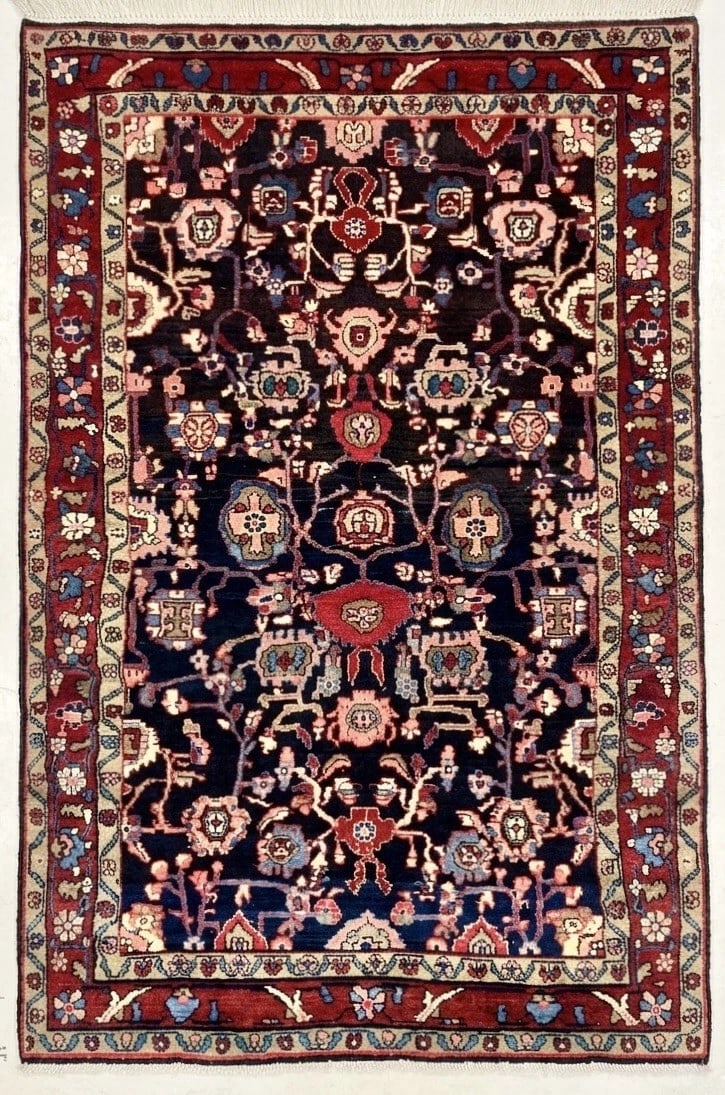 Hand Knotted Tribal Wool Navy Geometric Nannaj Oriental Area Rug 4'6" x 7'10": Title:Hand Knotted Persian Tribal Wool Navy Nannaj Oriental Rug 4'6" x 7'10" Description:• Rug Number: D34 • Country of Origin: Iran • Style, Design: Persian Tribal Nannaj, Geometric &b