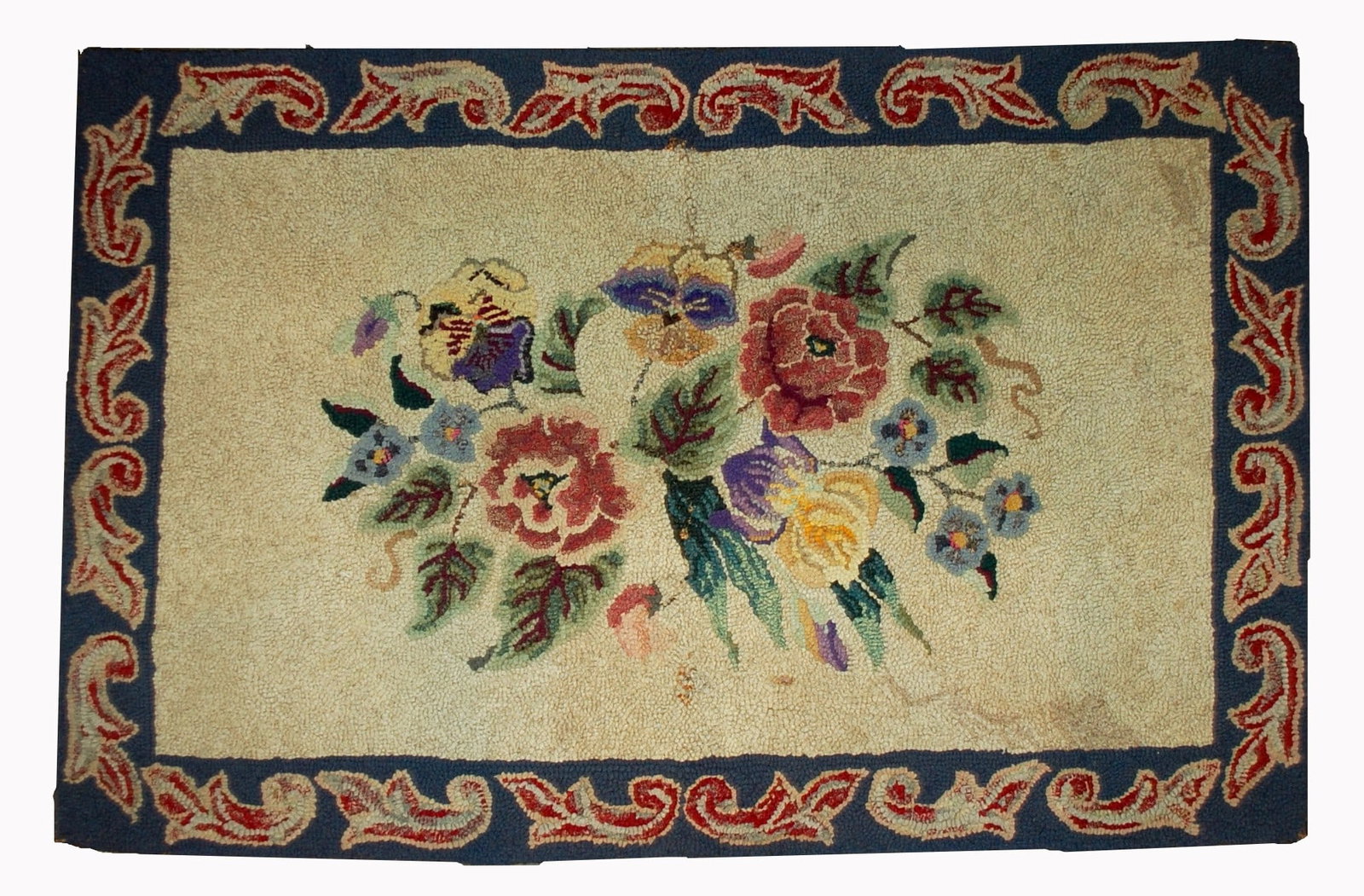 Handmade antique American hooked rug 2.2' x 3.4' ( 67cm x 103cm ) 1900s (1 of 5)