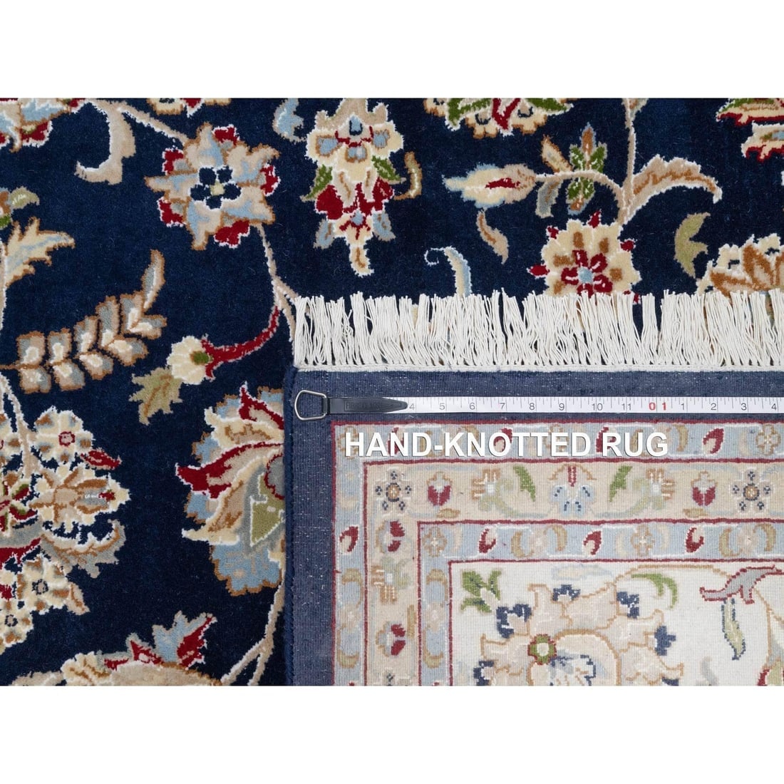Vulcan Blue, Hand Knotted, Nain Design, 250 KPSI Wool and Silk Rug - 11