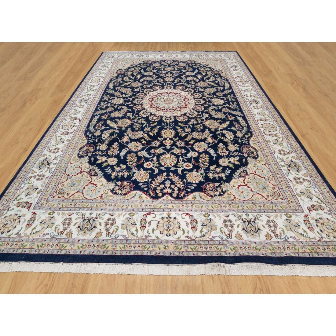 Vulcan Blue, Hand Knotted, Nain Design, 250 KPSI Wool and Silk Rug - 2