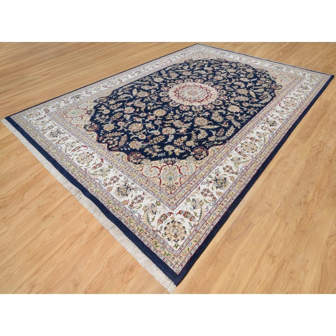 Vulcan Blue, Hand Knotted, Nain Design, 250 KPSI Wool and Silk Rug - 3