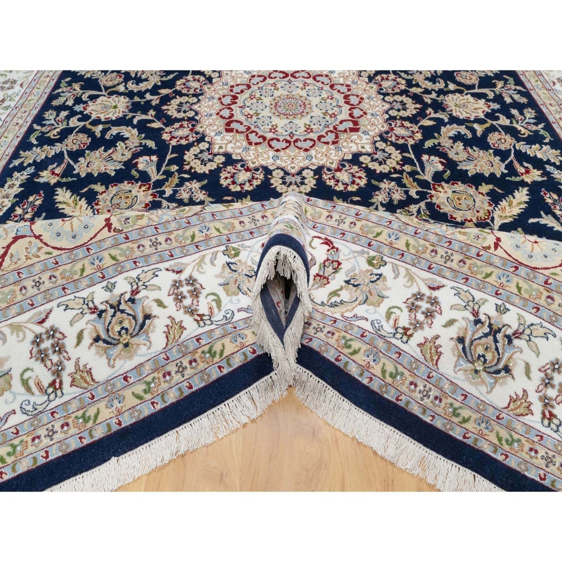 Vulcan Blue, Hand Knotted, Nain Design, 250 KPSI Wool and Silk Rug - 5