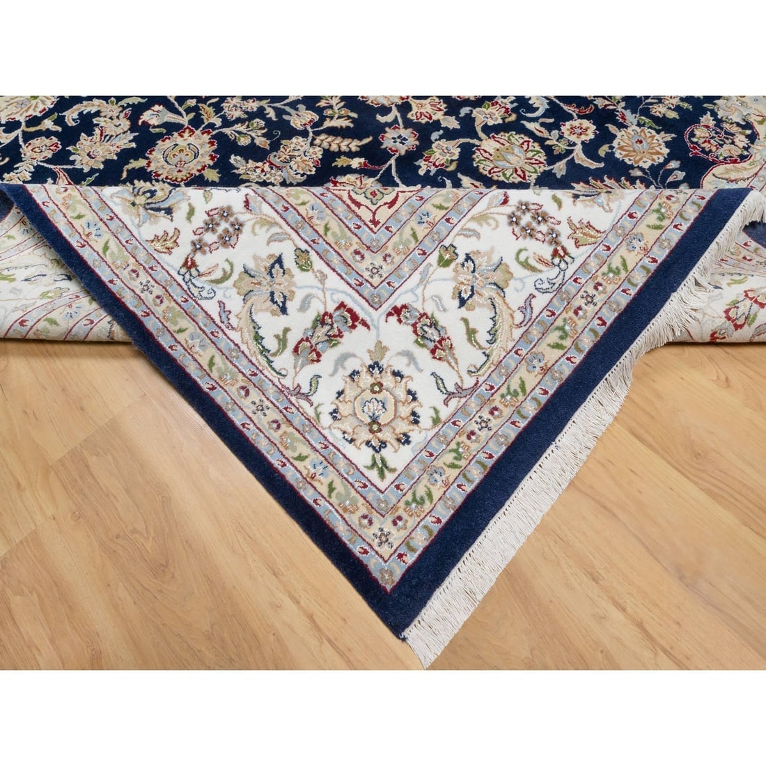 Vulcan Blue, Hand Knotted, Nain Design, 250 KPSI Wool and Silk Rug - 6